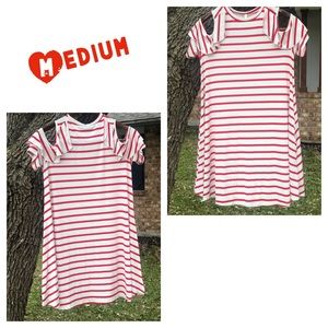 BELLAMIE Red & White striped ruffled cold shoulder